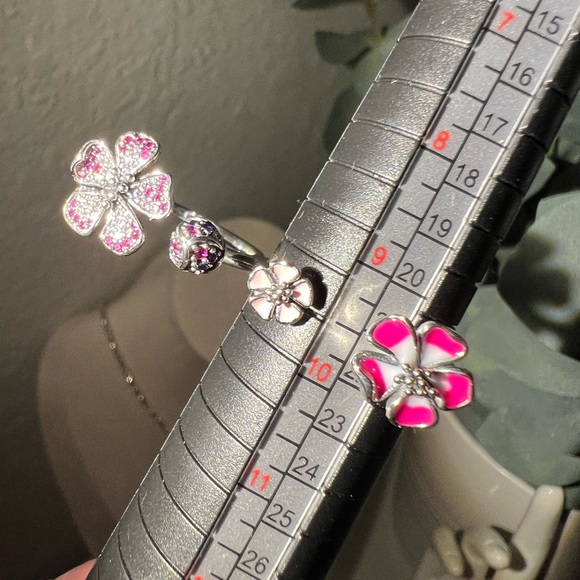 Peach Blossom Flowers Silver Double Ring - Size 8/9.5 - Picture 14 of 14